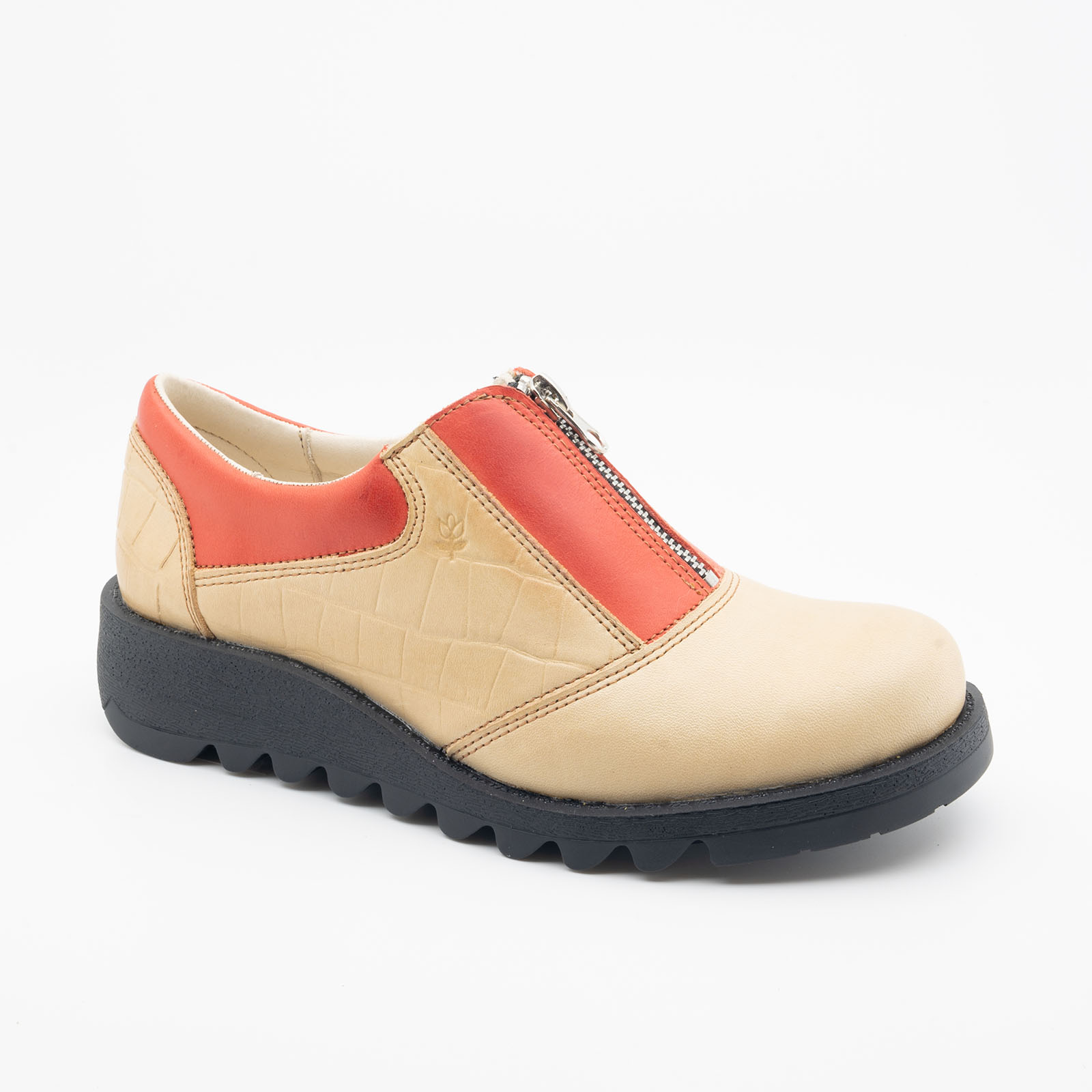 Zapato Lombardino Dama Beige y Rojo